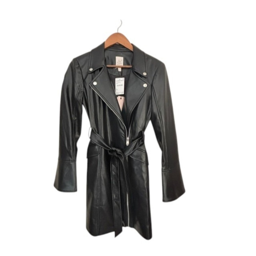 New 5a7 Cinq a Sept Evie Faux Leather Moto Edgy Bikercore Black Trench Dress Sz2